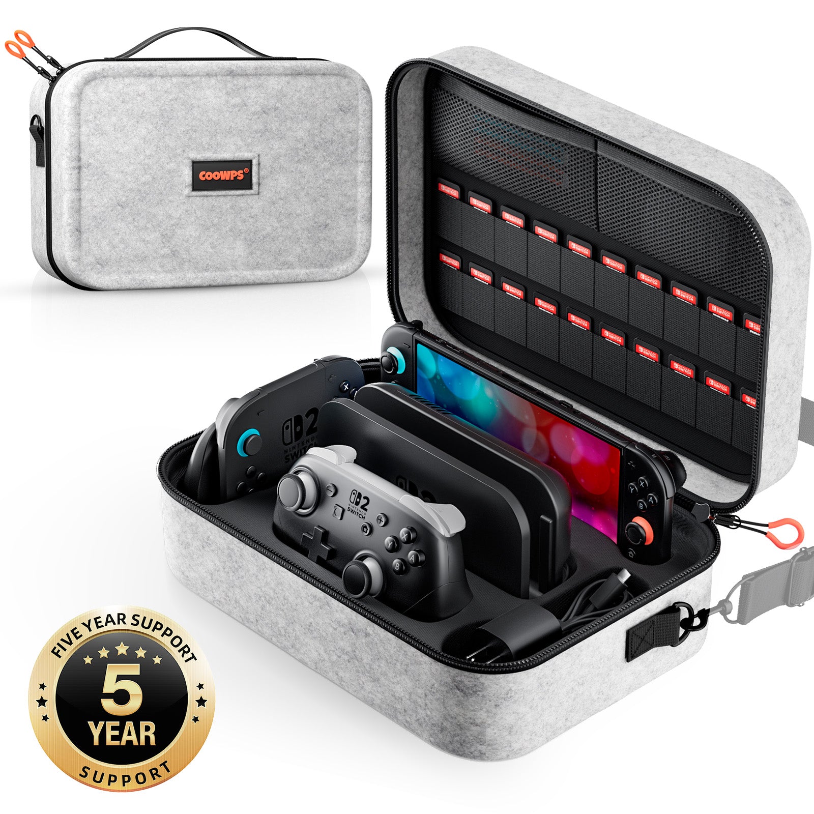 Switch 2 Carrying Case for Nintendo Switch 2(2025), with 4Pcs Thumb Grips, Odorless Felt Ultra Hard Military Grade Protection All In One Storage Case for Switch 2 Accessories Pro Controller Black