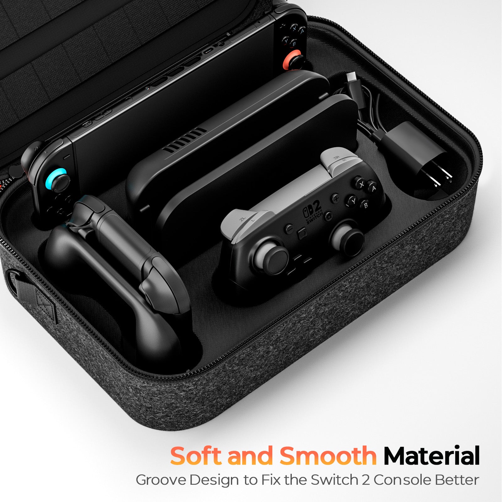 Switch 2 Carrying Case for Nintendo Switch 2(2025), with 4Pcs Thumb Grips, Odorless Felt Ultra Hard Military Grade Protection All In One Storage Case for Switch 2 Accessories Pro Controller Black