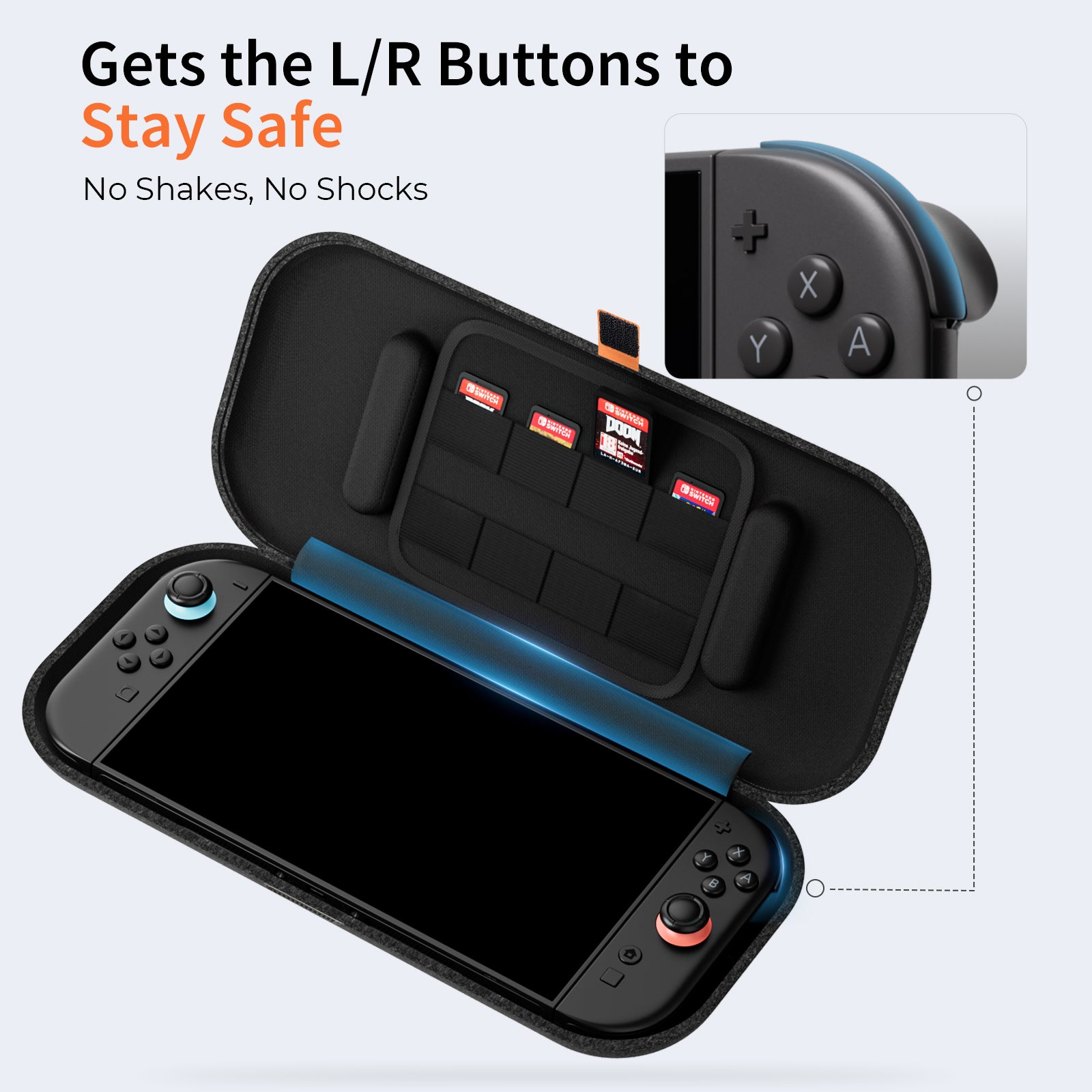 COOWPS Slim Switch 2 Case for Nintendo Switch 2 2025, with 4Pcs Thumb Grips, Odorless Felt Ultra Hard Military Grade Protection, Soft Lining Carrying Case with 8 Game Card Slots