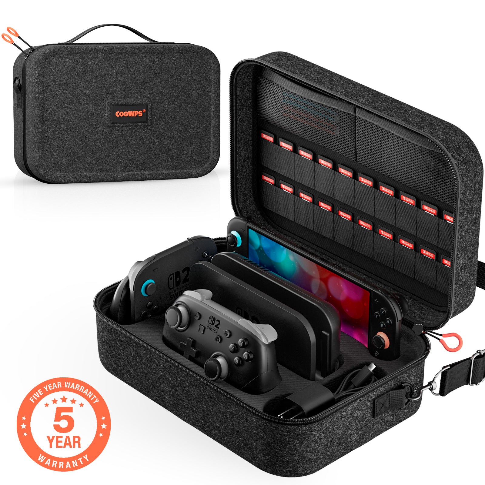 Switch 2 Carrying Case for Nintendo Switch 2(2025), with 4Pcs Thumb Grips, Odorless Felt Ultra Hard Military Grade Protection All In One Storage Case for Switch 2 Accessories Pro Controller Black