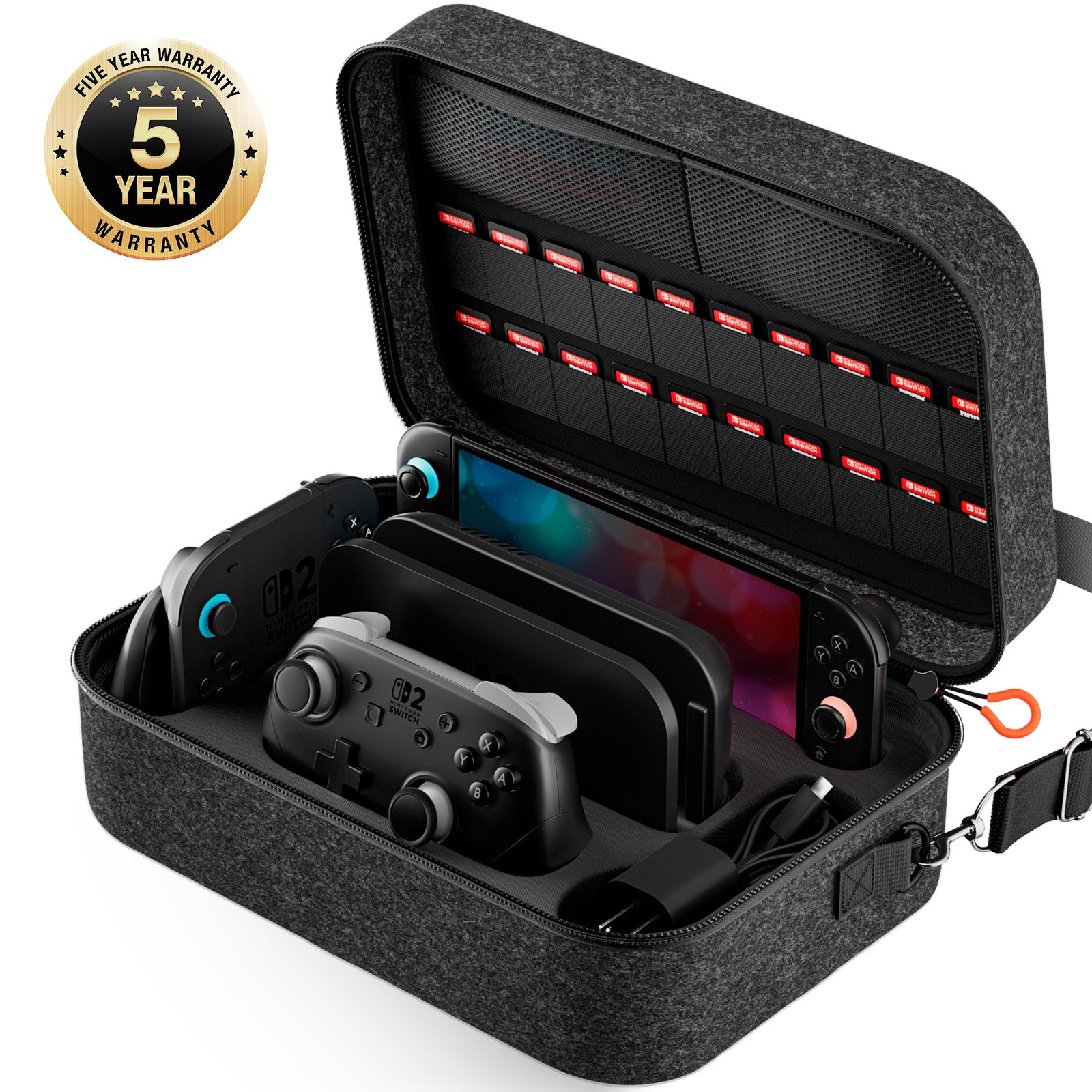 Switch 2 Carrying Case for Nintendo Switch 2(2025), with 4Pcs Thumb Grips, Odorless Felt Ultra Hard Military Grade Protection All In One Storage Case for Switch 2 Accessories Pro Controller Black