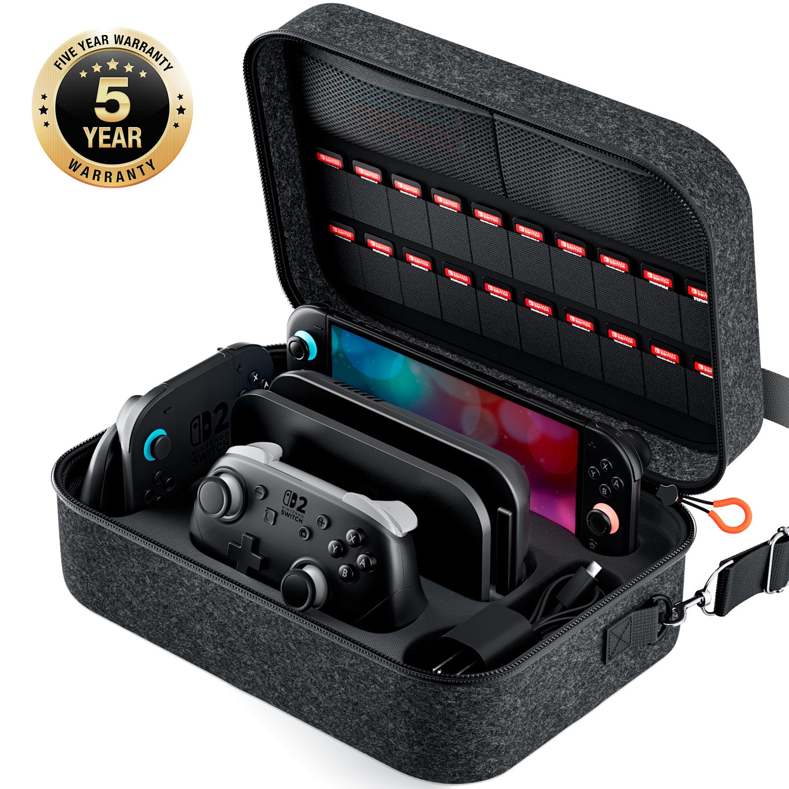 Switch 2 Carrying Case for Nintendo Switch 2(2025), with 4Pcs Thumb Grips, Odorless Felt Ultra Hard Military Grade Protection All In One Storage Case for Switch 2 Accessories Pro Controller Black