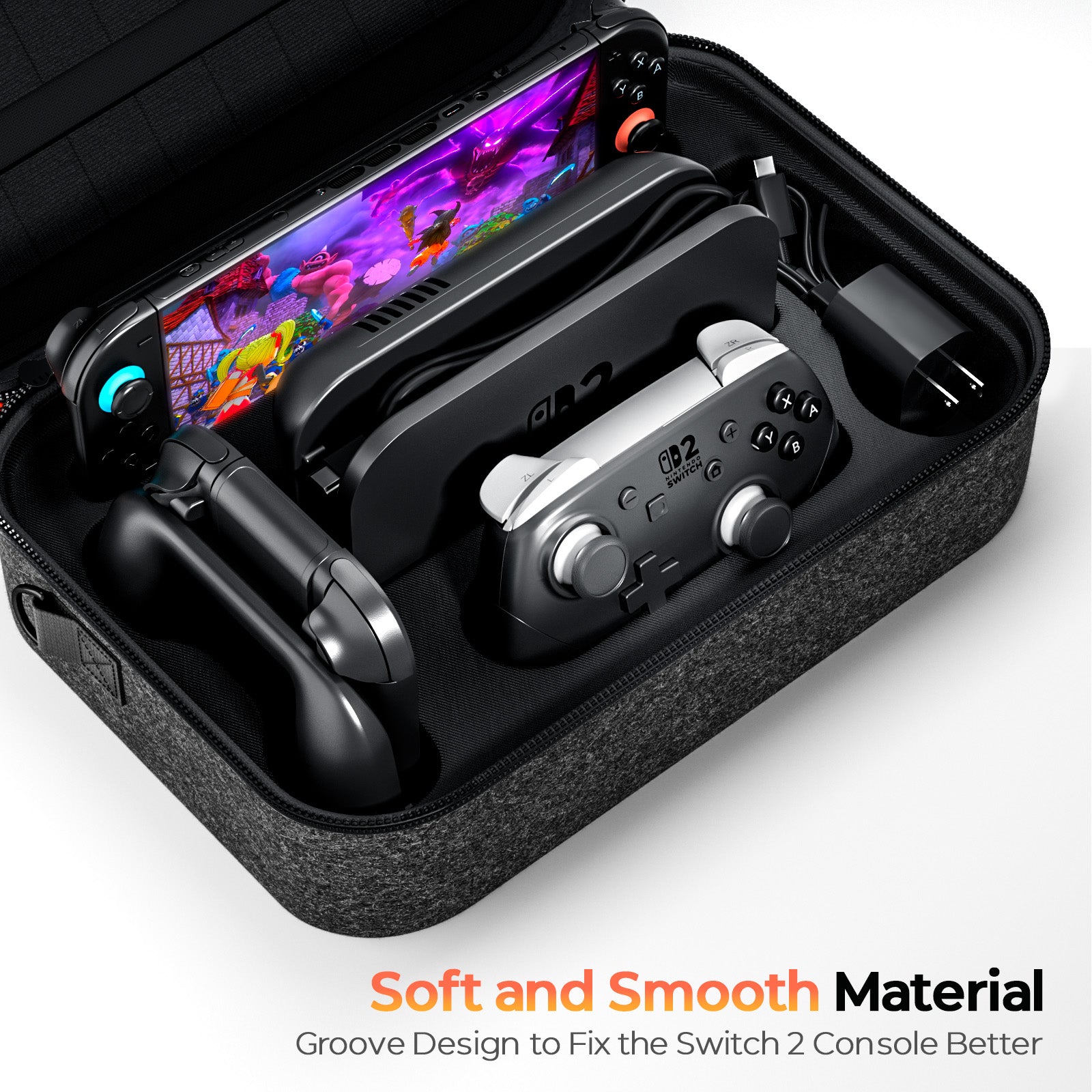 Switch 2 Carrying Case for Nintendo Switch 2(2025), with 4Pcs Thumb Grips, Odorless Felt Ultra Hard Military Grade Protection All In One Storage Case for Switch 2 Accessories Pro Controller Black