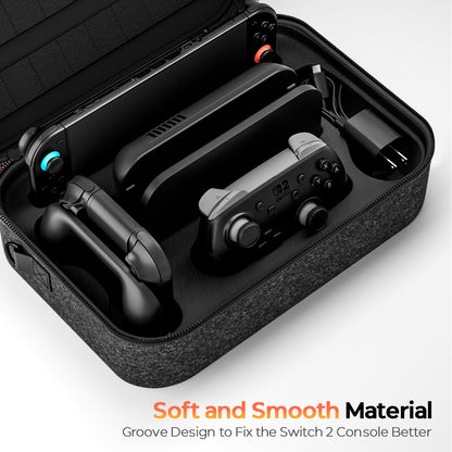 Switch 2 Carrying Case for Nintendo Switch 2(2025), with 4Pcs Thumb Grips, Odorless Felt Ultra Hard Military Grade Protection All In One Storage Case for Switch 2 Accessories Pro Controller Black