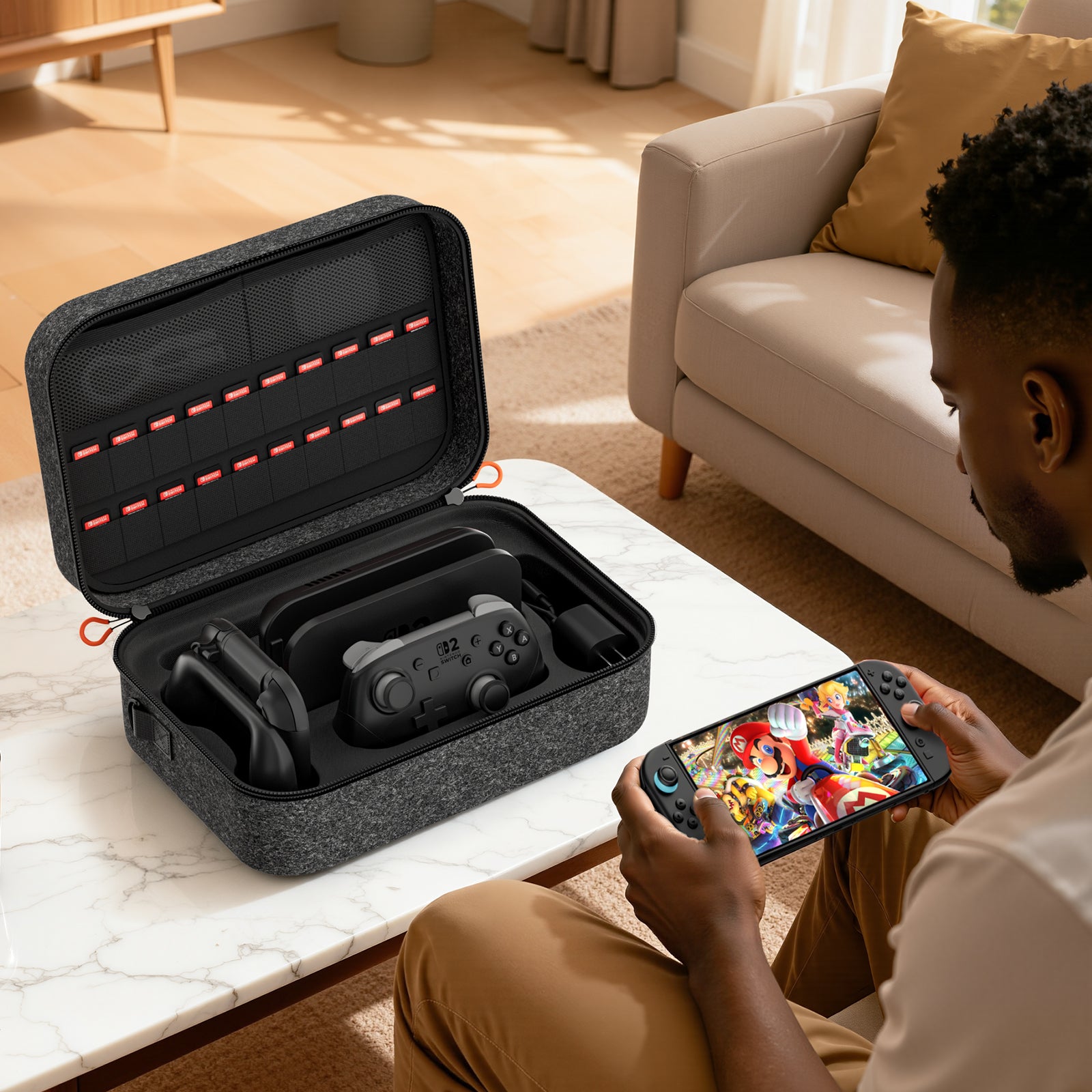 Switch 2 Carrying Case for Nintendo Switch 2(2025), with 4Pcs Thumb Grips, Odorless Felt Ultra Hard Military Grade Protection All In One Storage Case for Switch 2 Accessories Pro Controller Black