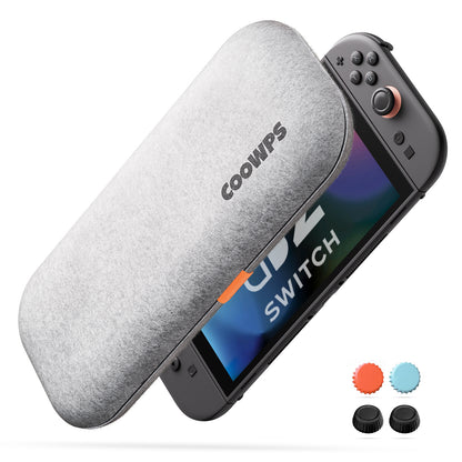 COOWPS Slim Switch 2 Case for Nintendo Switch 2 2025, with 4Pcs Thumb Grips, Odorless Felt Ultra Hard Military Grade Protection, Soft Lining Carrying Case with 8 Game Card Slots